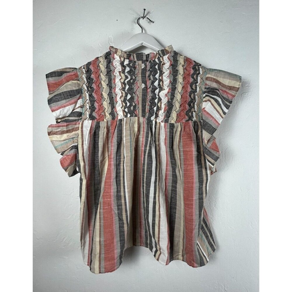 Jennifer & Grace Women's Flared Sleeves Weave Blouse Top Striped Cotton Size XL - Picture 2 of 10